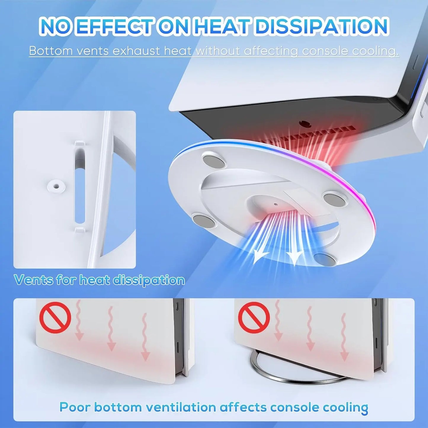 IPEGA Vertical Stand for PS5 Slim Console Disc and Digital with 14 Light Mode, RGB Base Stand for PS5 Slim Console