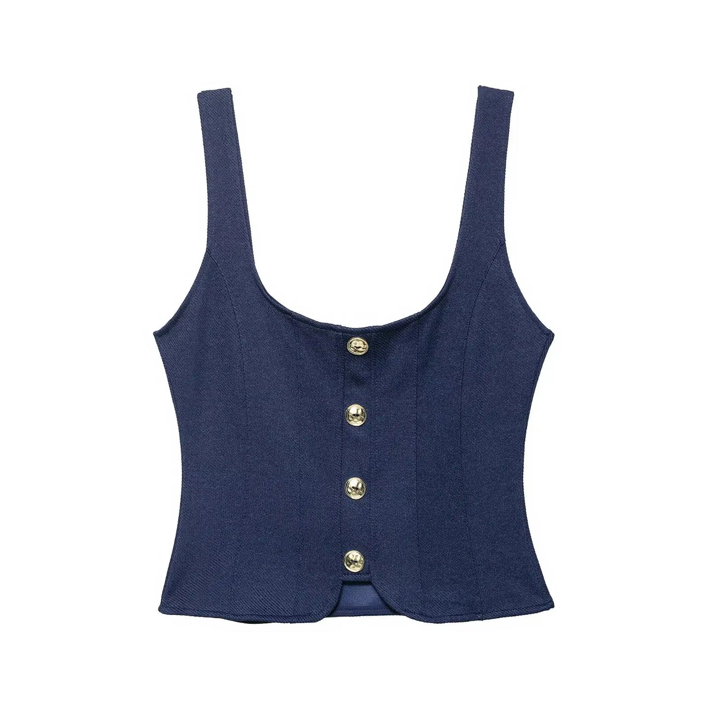 Women's Fashion With Metal Buttons Vest Square Collar Wide Straps Waistcoat Chic Tops
