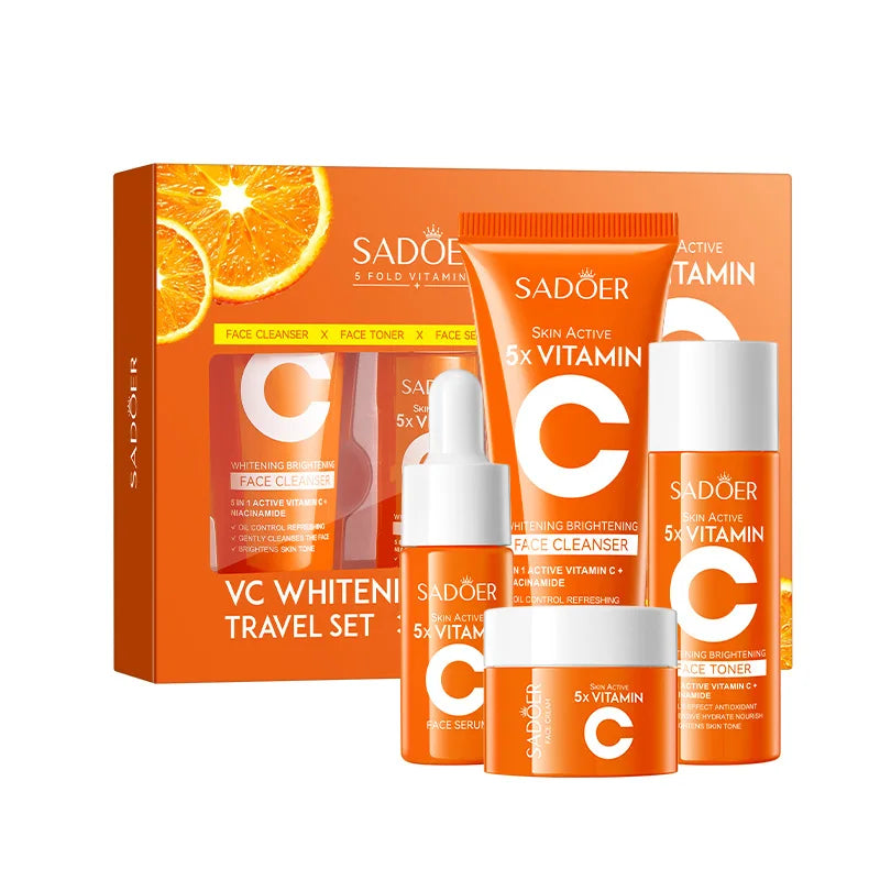 Five-piece vitamin C moisturizing travel skin care set vitamin C facial cleanser toner essence cream portable skin care products