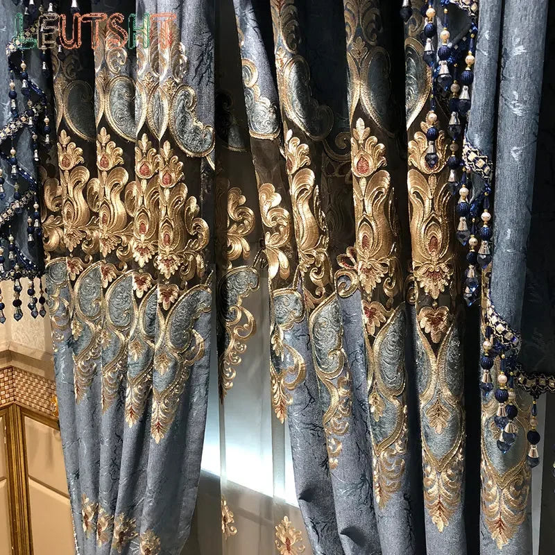 ستائر على الطراز الأوروبي لغرفة المعيشة وغرفة الطعام وغرفة النوم، تطريز فاخر من قماش التول الفاخر، نافذة دراسة، ستارة مخصصة