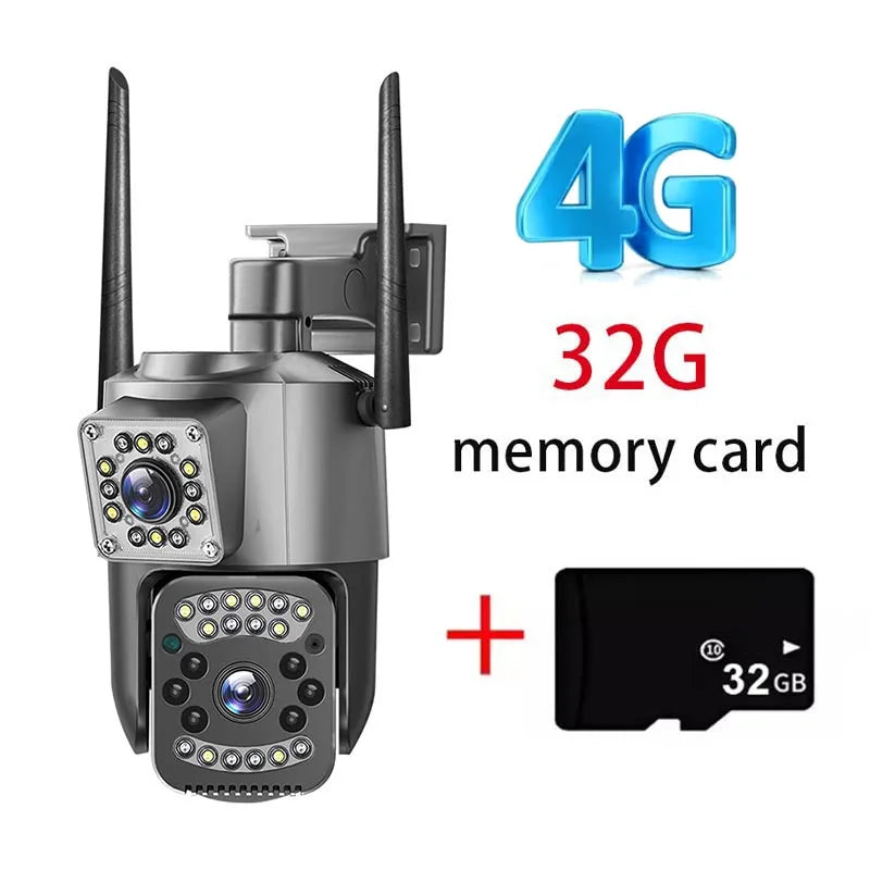 4K 8MP WIFI IP Camera HD PTZ 4G SIM Dual Lens Video Camara 8X Zoom Human Trackin IP66 Waterproof V380 Pro Outdoor Wireless CCTV