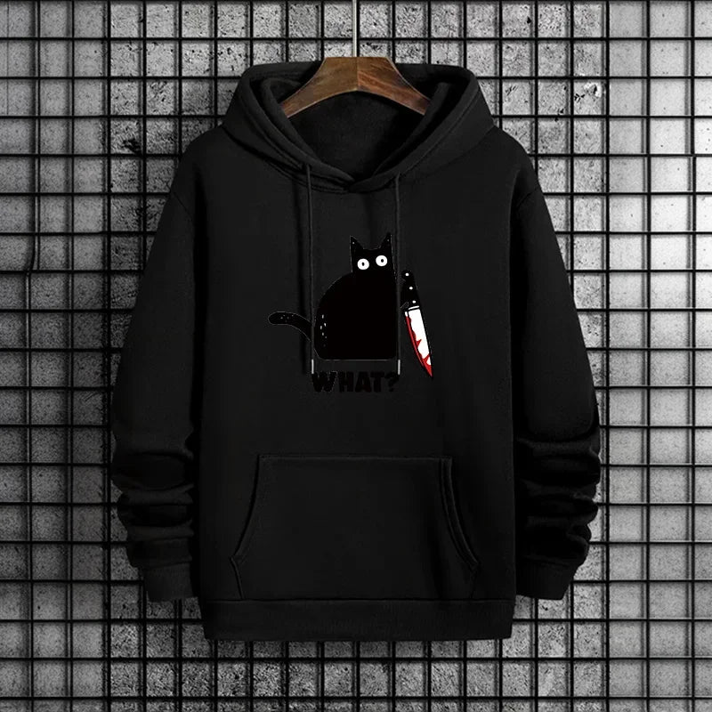 Fashion Mens Clothing Cat Printing Casual Sweatshirts Outdoors Fitness Sports Jogging Mens Hoodies Daily Street Sportswear Tops