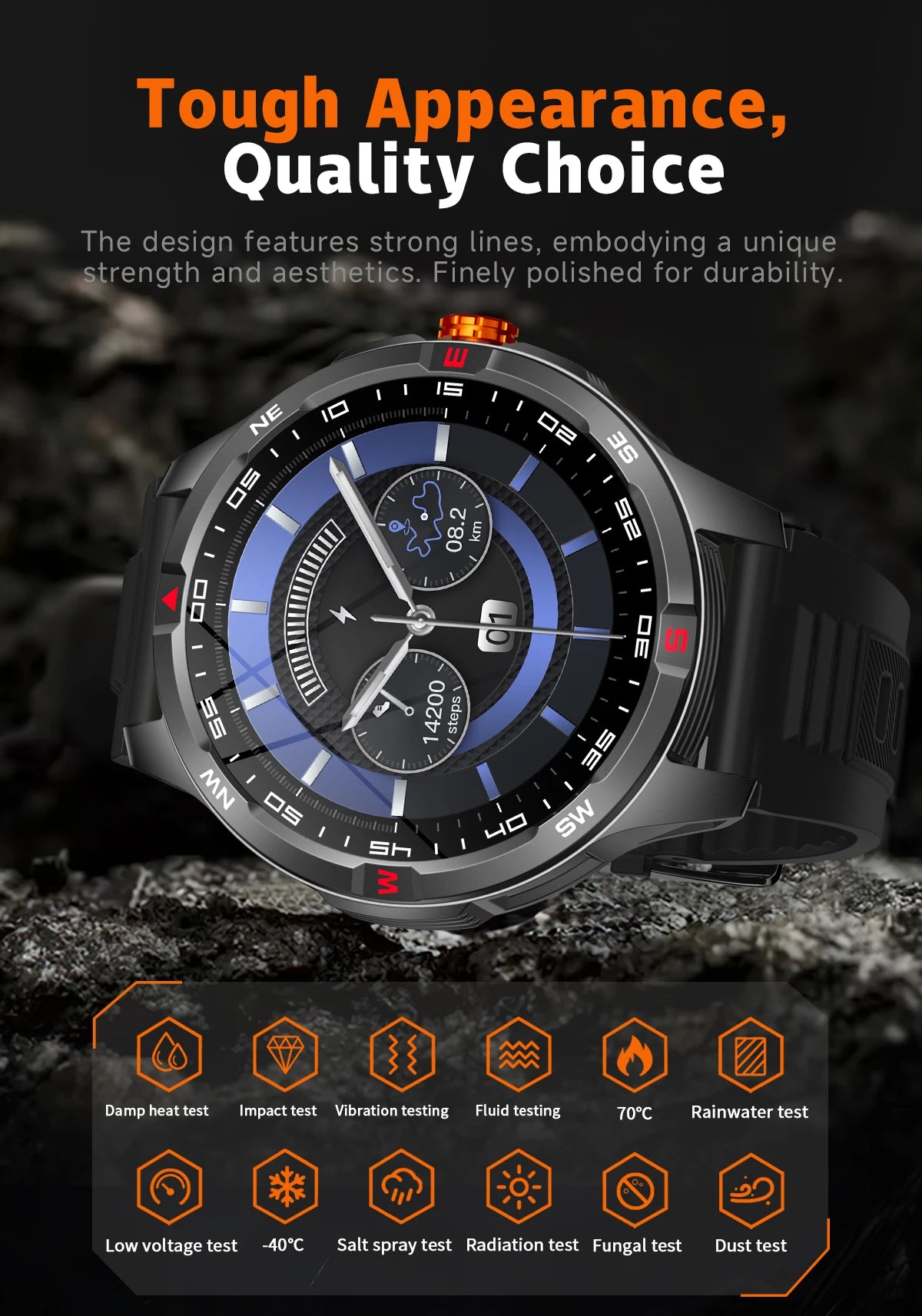 Outdoor Sports Smart Watch Men 1100mAh Large Battery Bluetooth Call 100+ Sports Modes Compass Waterproof Health Sport SmartWatch