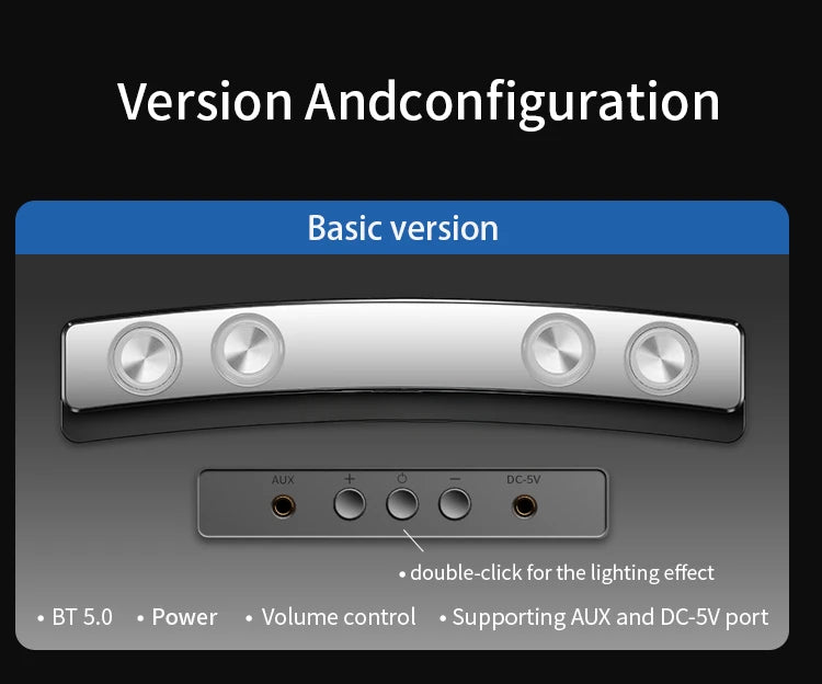 مكبرات صوت بلوتوث عالية الجودة، شريط صوت RGB ثلاثي الأبعاد، ستيريو محيطي، مضخم صوت، AUX، راديو FM، ساعة منزلية، كمبيوتر، مركز موسيقى، جديد وجذاب