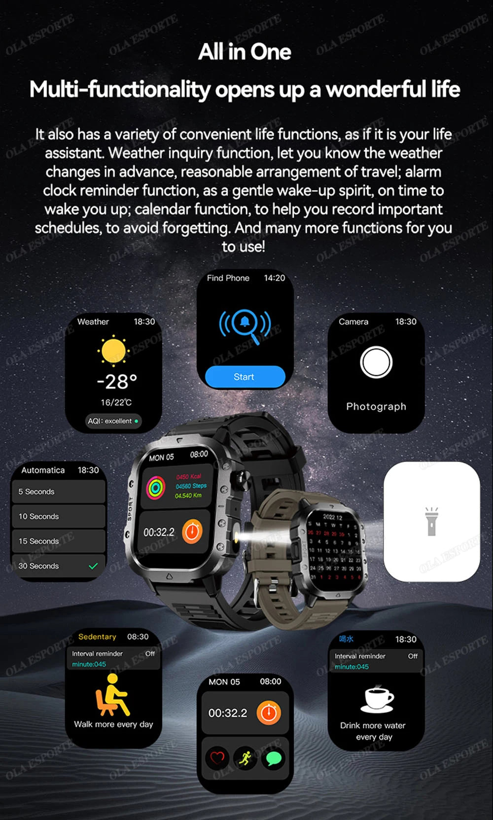 Outdoor Sports Smart Watch 2.01 Inch AMOLED Screen LED Flashlight Bluetooth Talking Smart Watch for Men Women Holiday Gifts 2025