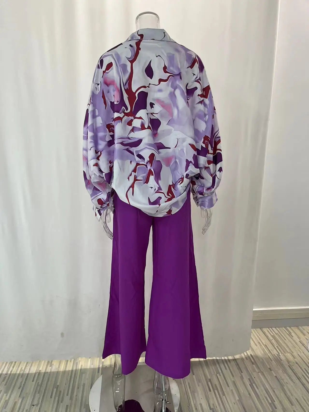 Fashion Casual Set Women 2024 Tops Shirt Elegant Wide Leg Pants Set Sense Of Design Printed Bell Sleeve Shirt Wide Leg Pants SwiftNest