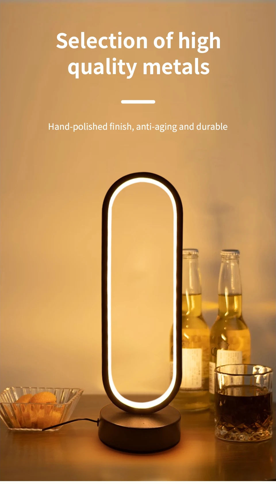 مصباح ليلي على شكل حلقة لغرفة النوم وغرفة المعيشة ومصباح سرير قابل للتعتيم بثلاثة ألوان ومصباح ليلي LED وإضاءة محيطة وطاولة بجانب السرير وملحقات الطاولة