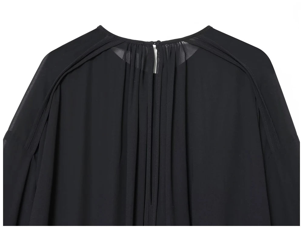 Womens Fashion Blouse Top With Ruffled Round Neck Long Sleeves And Asymmetrical Chiffon Shirt Autumn And Winter Casual Wear