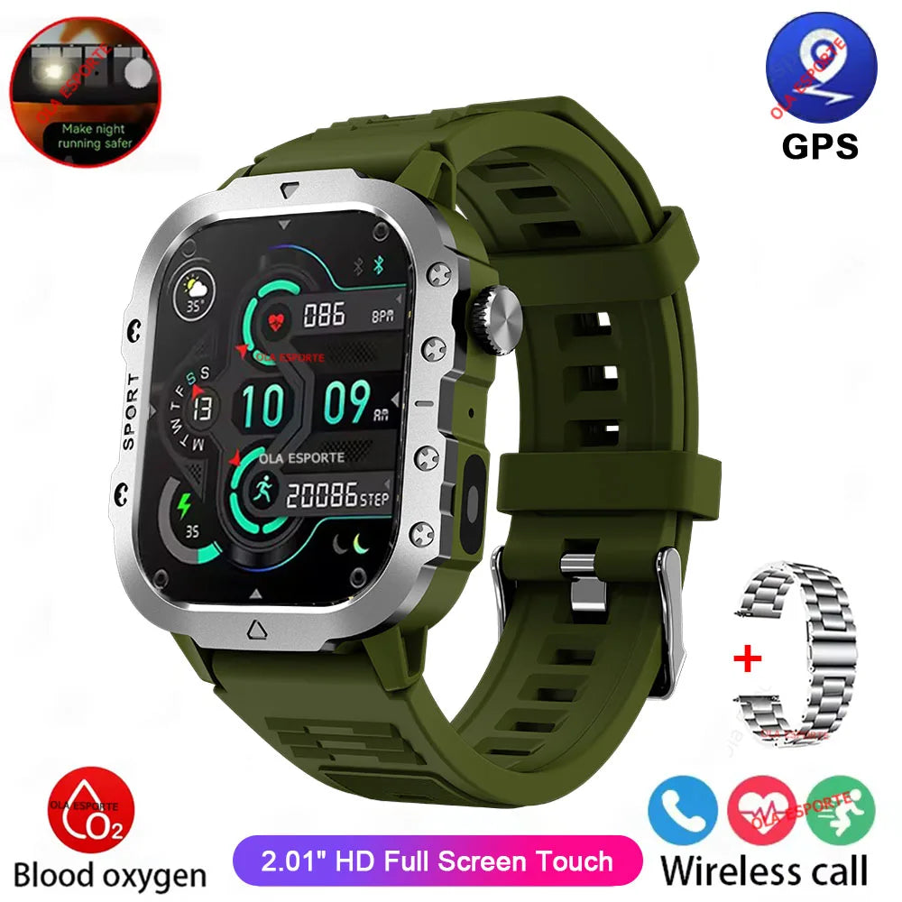 Outdoor Sports Smart Watch 2.01 Inch AMOLED Screen LED Flashlight Bluetooth Talking Smart Watch for Men Women Holiday Gifts 2025