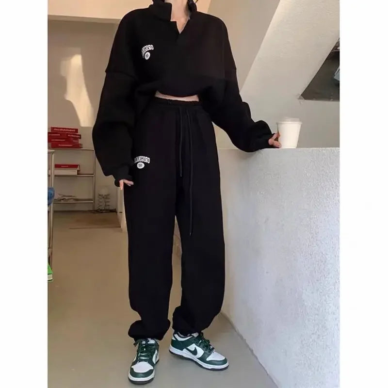 Women's Fashion Sports Suit 2025 Autumn and Winter New Loose Long Sleeved Tops Pant 2 Two Pieces Set for Woman Couture Tracksuit