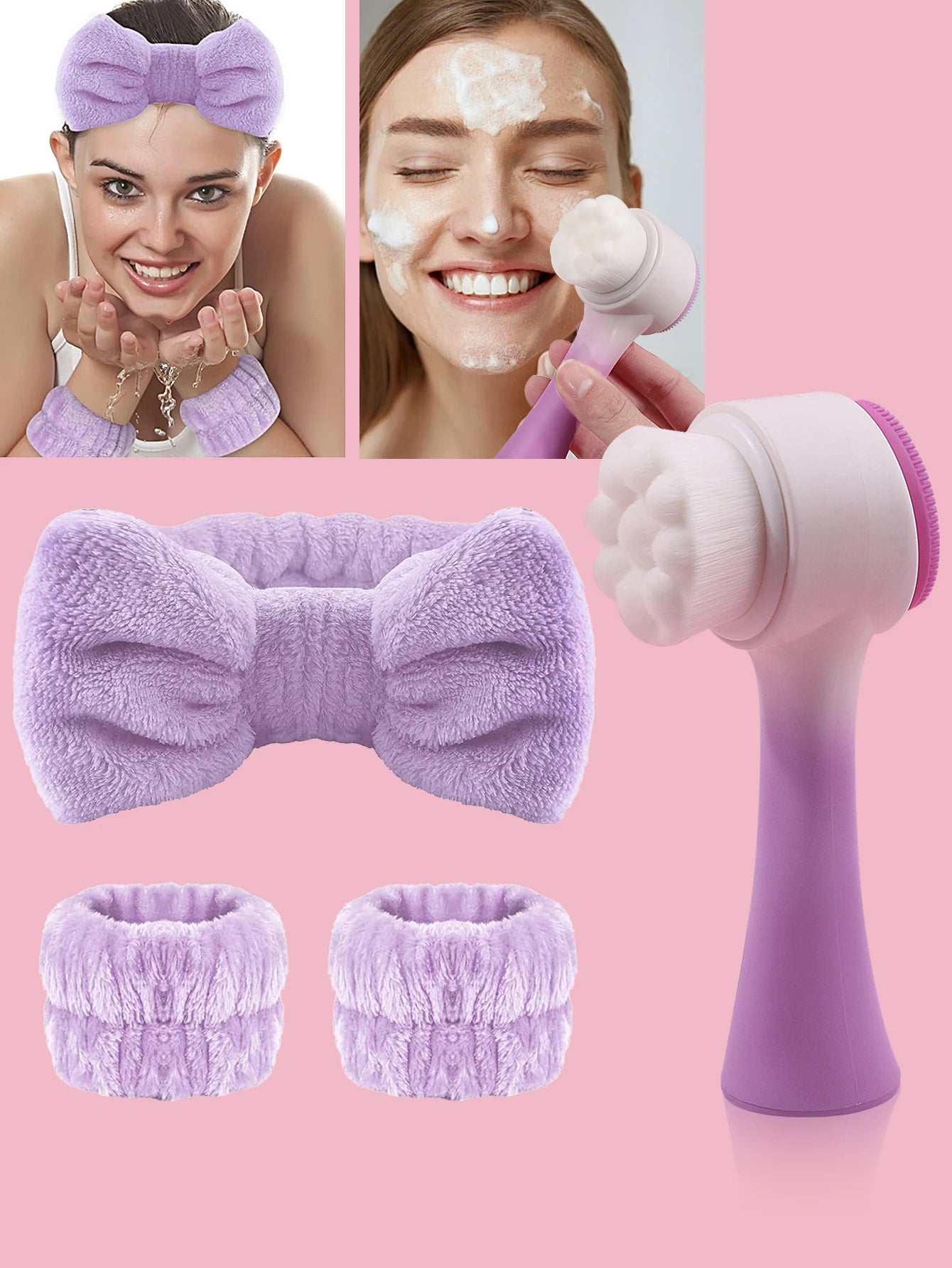 فرشاة تنظيف الوجه المصنوعة من السيليكون للعناية بالتدليك وفرشاة الوجه ومجموعة عصابة رأس ومعصم للعناية بالبشرة