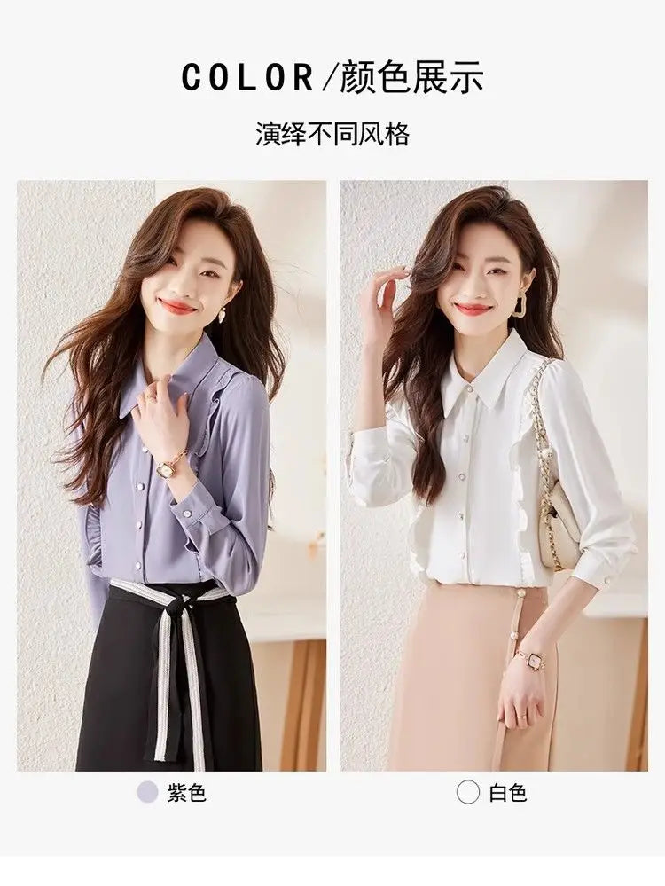 Women's Clothing Spring New French Style Long-sleeved Shirt Lady Chiffon Thin Fashion Blouses