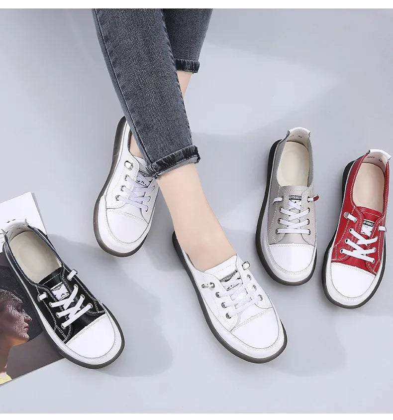 Genuine Leather Soft Sole Outdoor Summer Walking Vulcanized Shoes Women Jogging Sneakers Woman Flat Trainers Fitness Footwear