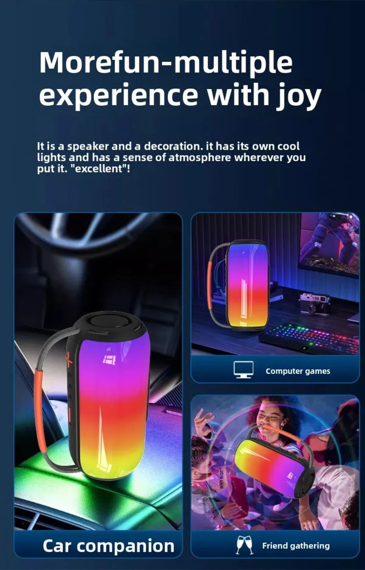 30W Bluetooth Speaker with Breathing Lamp Supports 2Pcs Tandem Portable Subwoofer Spatial Sound Effects 2400mAh Large Battery