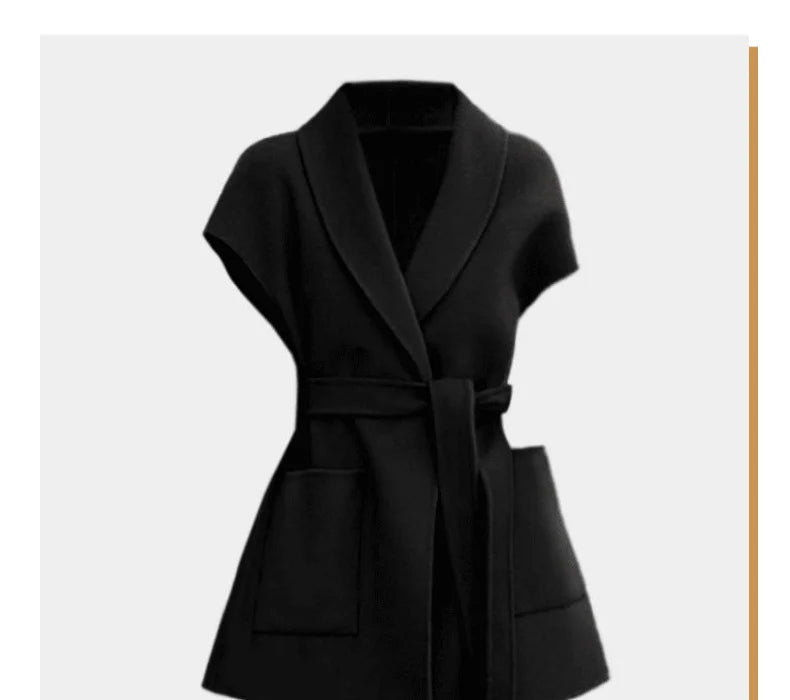 سترة صوف أنيقة للنساء لخريف وشتاء، صدرية متوسطة الطول من الصوف على الوجهين، سترة أنيقة للنساء مع مشبك على شكل حصان