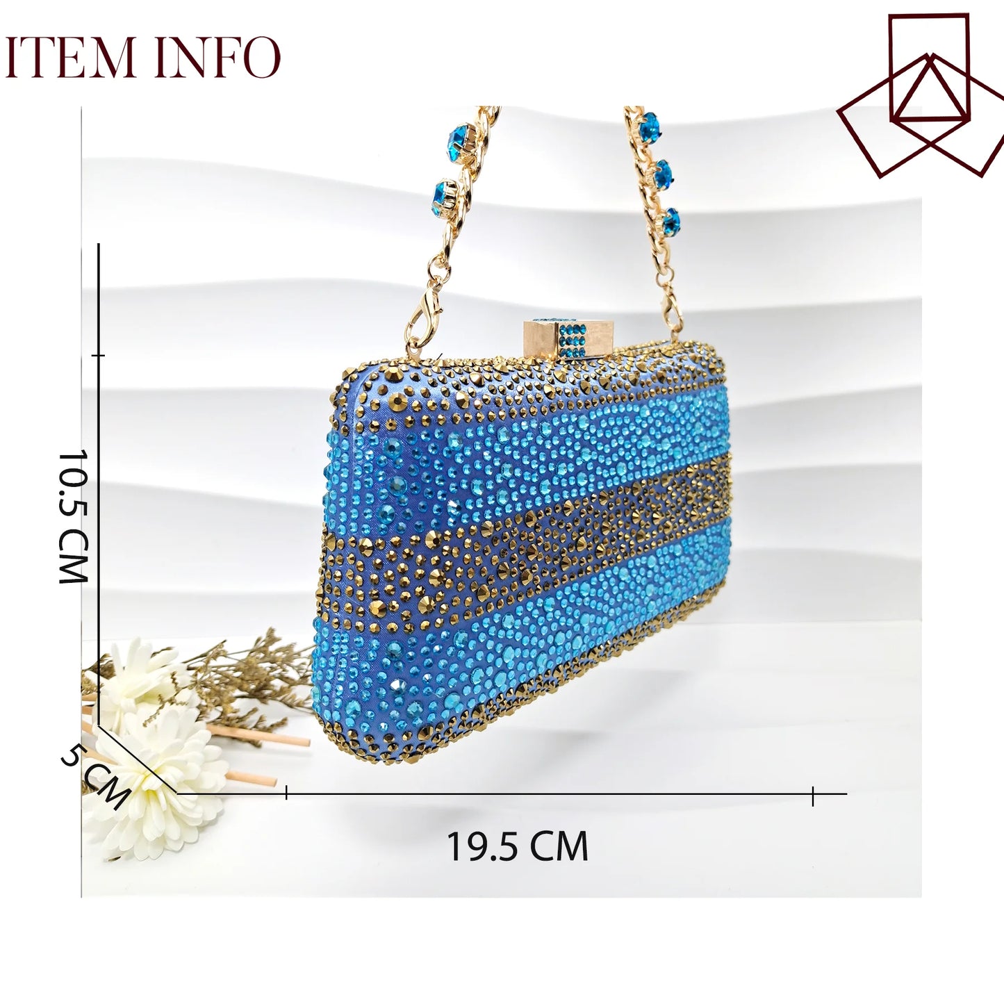 New Italian Design Stylish And Elegant Sky Blue Rhinestone Embellished Satin Pointy Toe Pumps And Clutch Bag