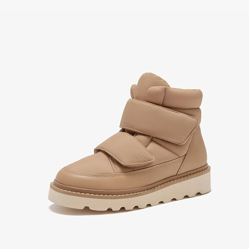 BEAUTODAY Ankle Boots Women Down Fabric Round Toe Solid Color Platform Hook and Loop Non-slip Winter Snow Boots Handmade 08064