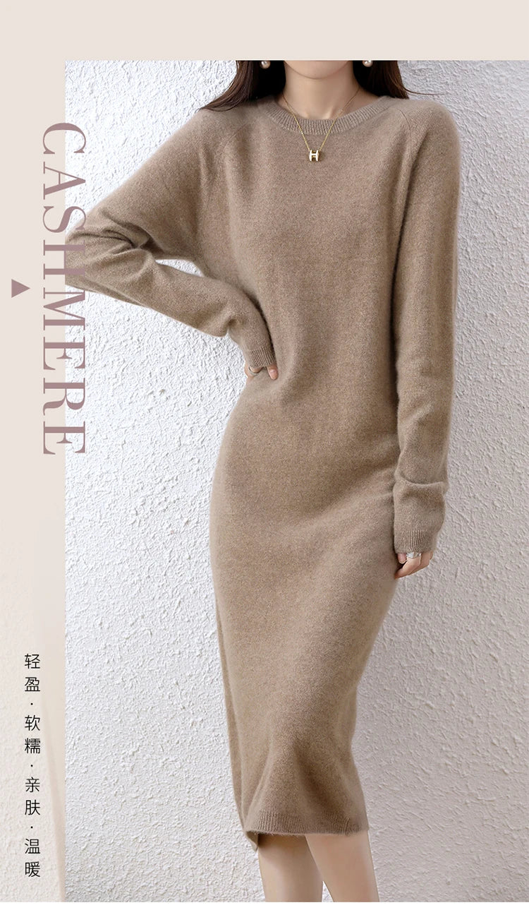 2022 Autumn Winter New Women Fashion Dress 100% Wool Warm Sweater Dress Long Sleeve Knitted Pullover Female Casual Dresses SwiftNest