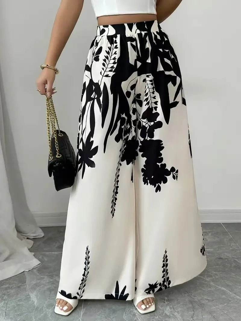 2025 women's fashion printed, lace-up, waist-cinching, slim-fit casual trousers for women