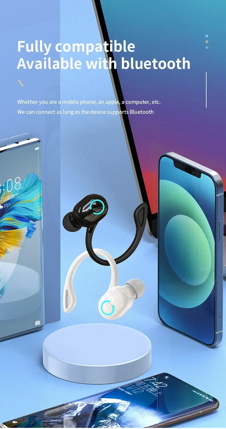 Bluetooth 5.2 Business Wireless Headphone Ear-Hook Mini HIFI Bass Noise Cancelling Earphone With Mic Earbuds Sport Game Headset