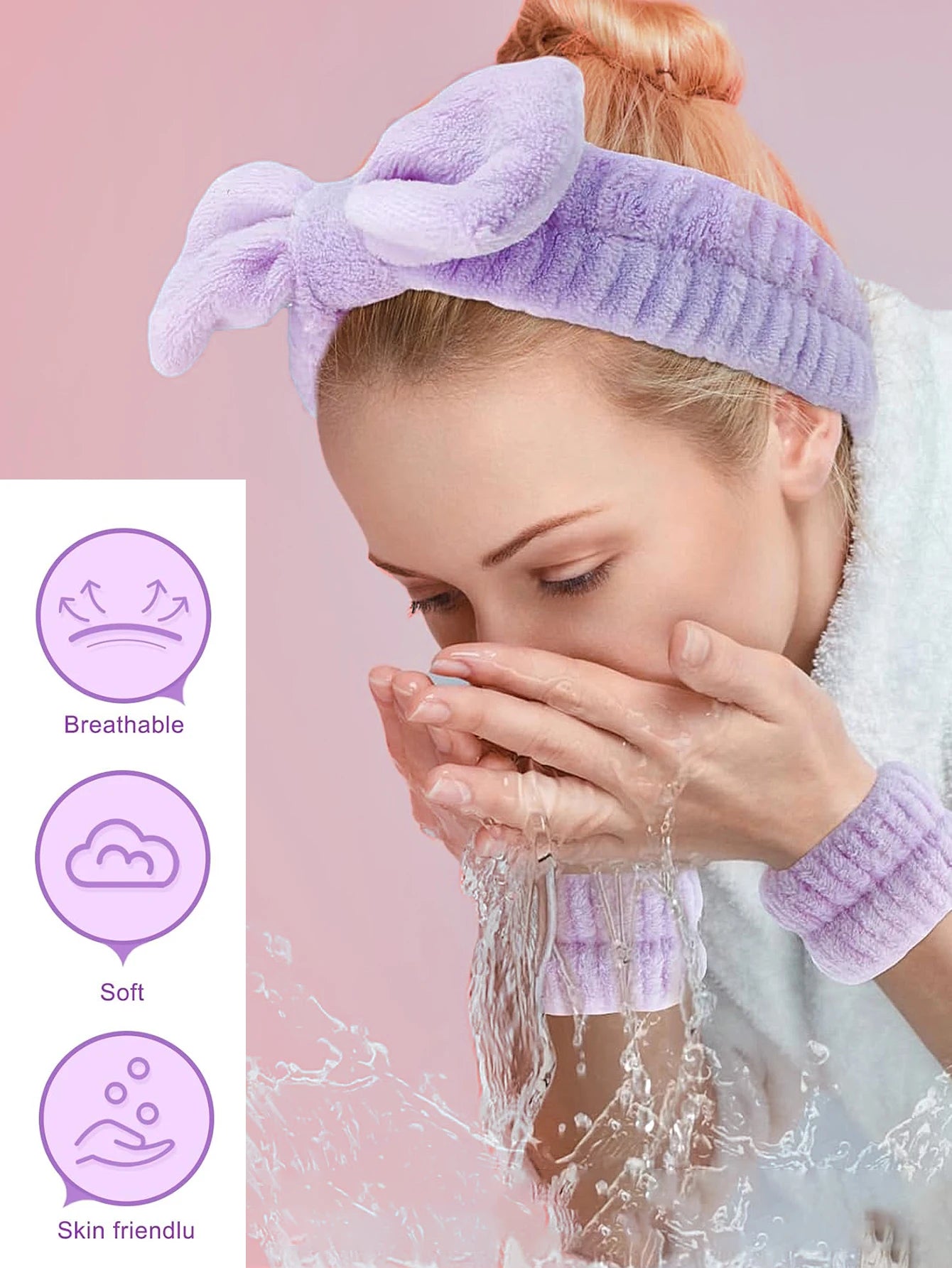 فرشاة تنظيف الوجه المصنوعة من السيليكون للعناية بالتدليك وفرشاة الوجه ومجموعة عصابة رأس ومعصم للعناية بالبشرة