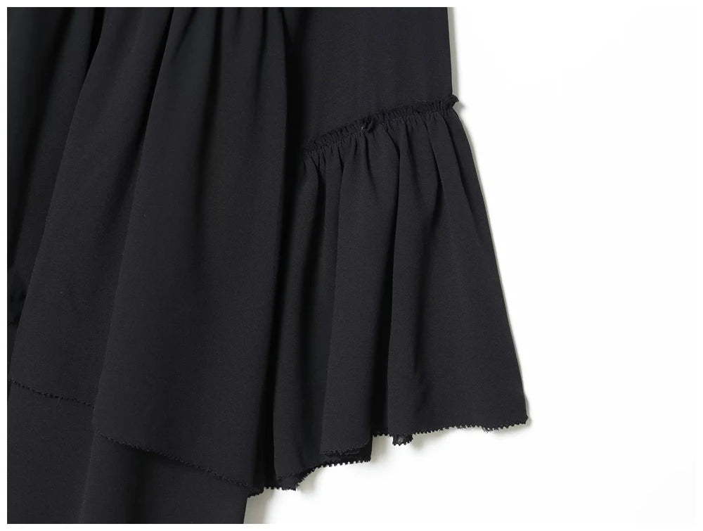 Womens Fashion Blouse Top With Ruffled Round Neck Long Sleeves And Asymmetrical Chiffon Shirt Autumn And Winter Casual Wear