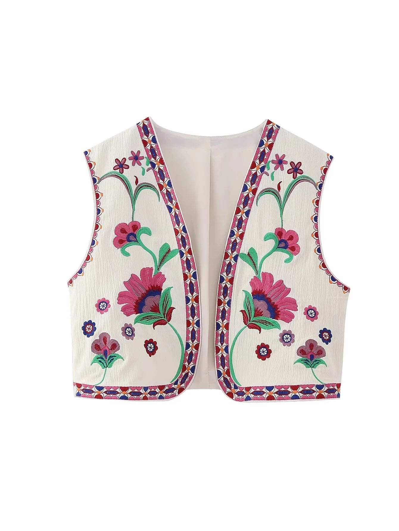 2025 Women Fashion Floral Embroidery Vest Vintage Sleeveless Waistcoat Ouertwear Female Streetwear Chic Vests Tops
