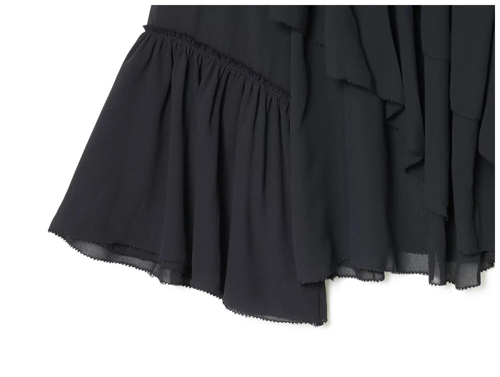 Womens Fashion Blouse Top With Ruffled Round Neck Long Sleeves And Asymmetrical Chiffon Shirt Autumn And Winter Casual Wear