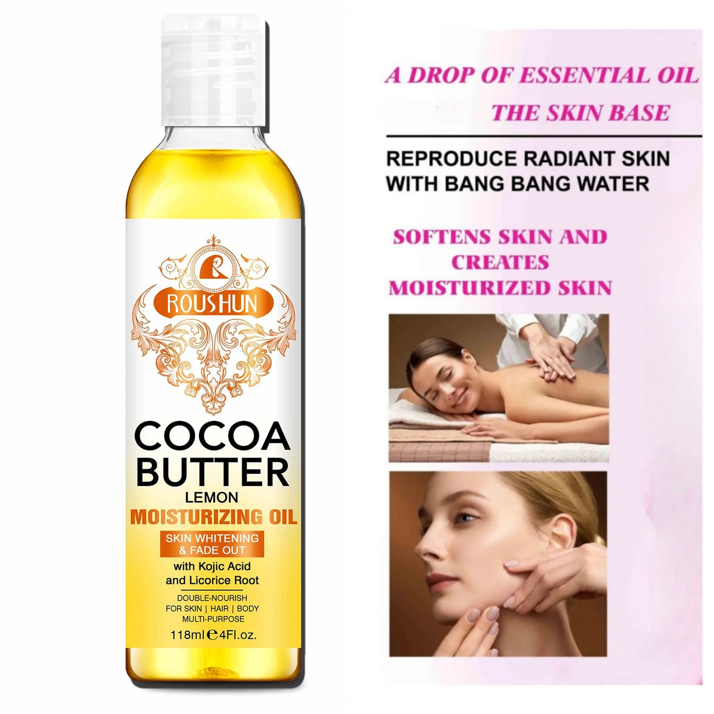 118ML Cocoa Butter Body OILlSkin care oil moisturizes and nourishes skin large capacity full body essential oil