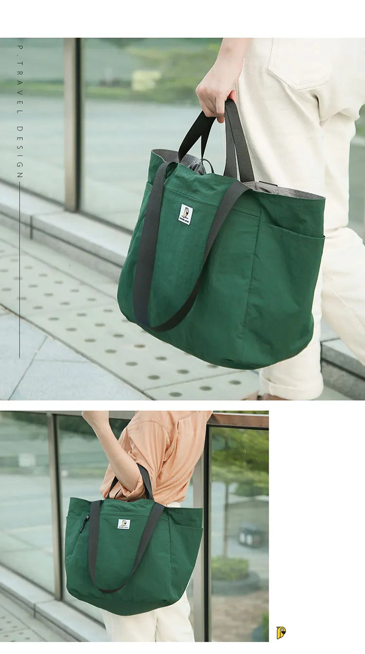 Reversible Travel Tote Bag Large Capacity Foldable Carry On Duffle Bag Canvas Shoulder Luggage Packing Bag for Women Men