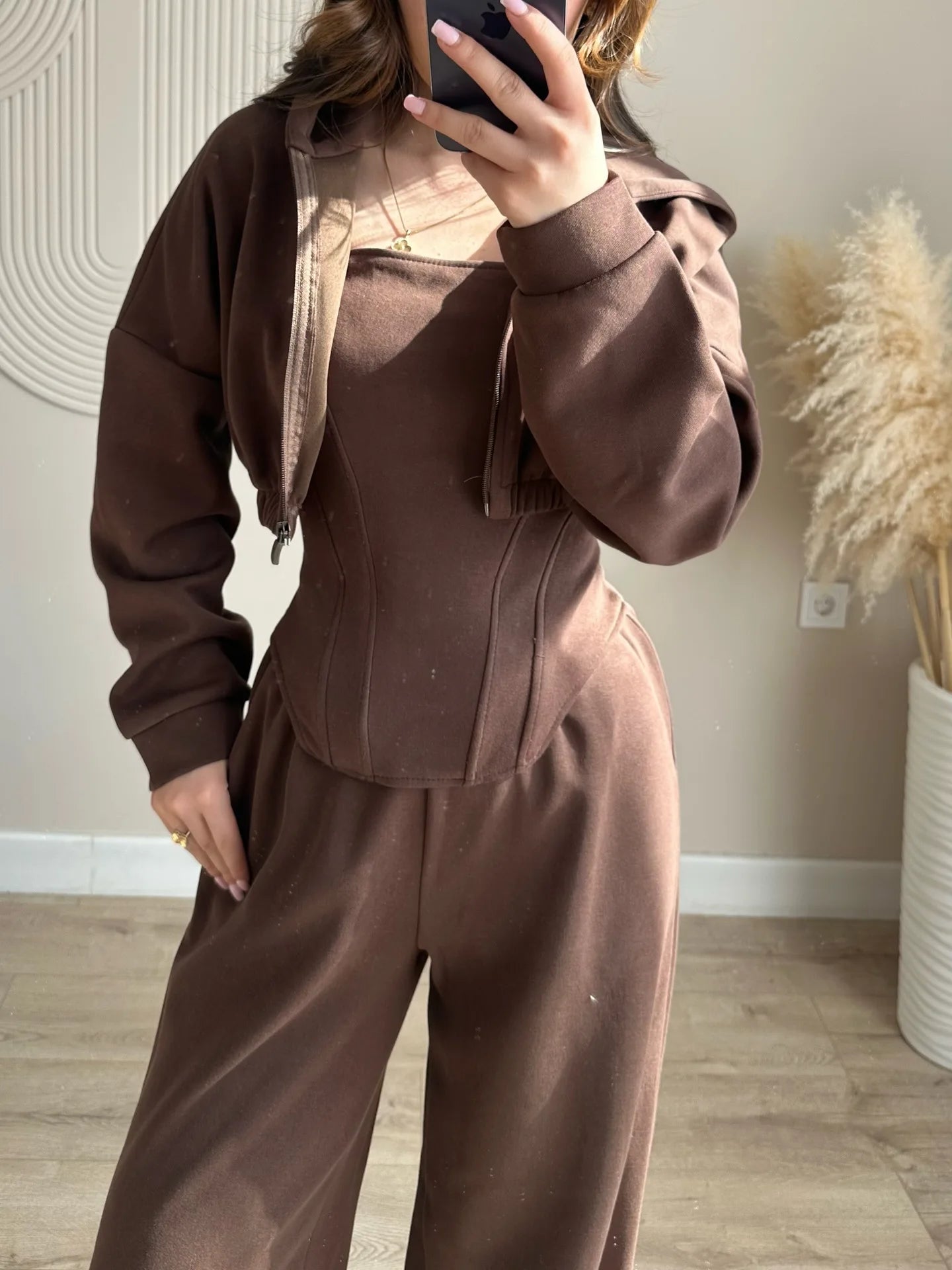 Women's clothing 2025 autumn new fashion hooded sweatshirt jacket vest wide leg pants three piece set