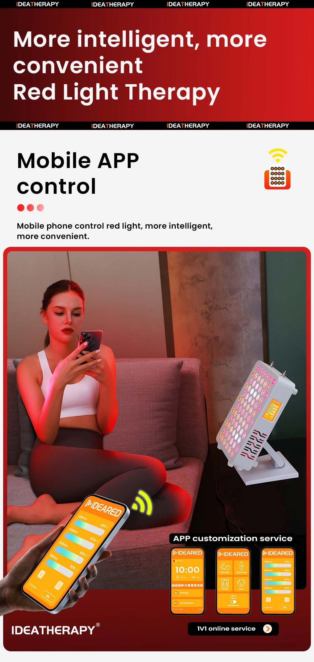 مصباح لوحة العلاج بالأشعة تحت الحمراء ثنائي الشريحة 9Spectrum 5W LED للعلاج بالضوء المنزلي مع التحكم في التطبيق من أجل الصحة والعافية