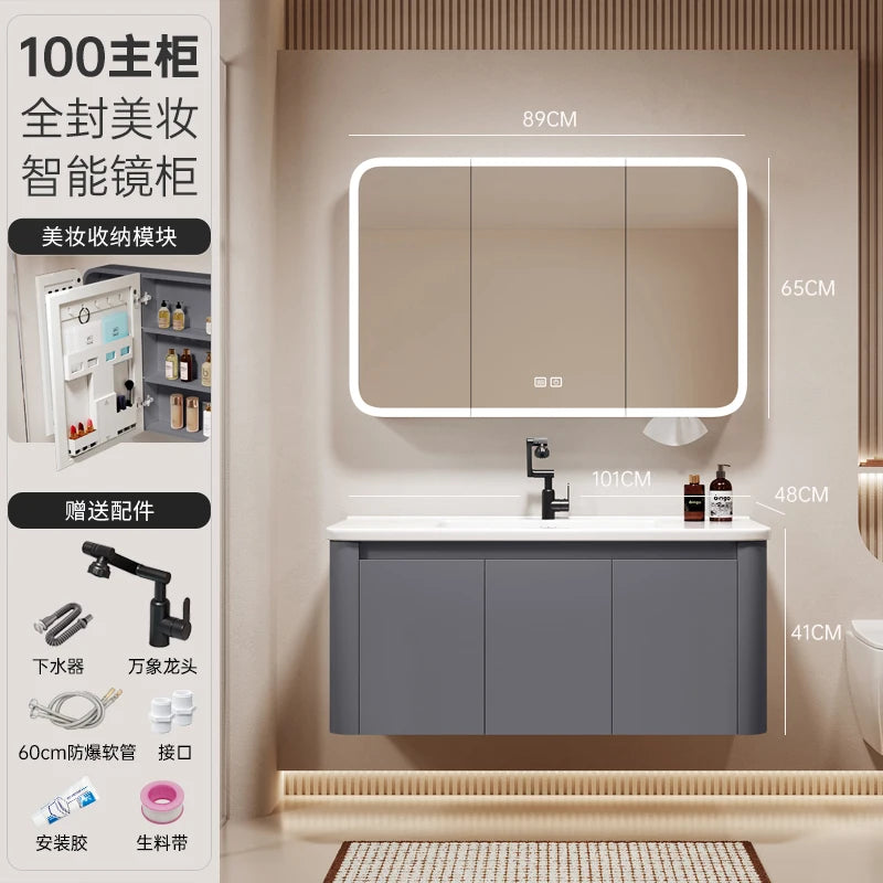 Standing Storage Bathroom Cabinet Shelf Light Mirror Organizer Bathroom Cabinet Vanity Shower Rack Banyo Dolabi Furniture