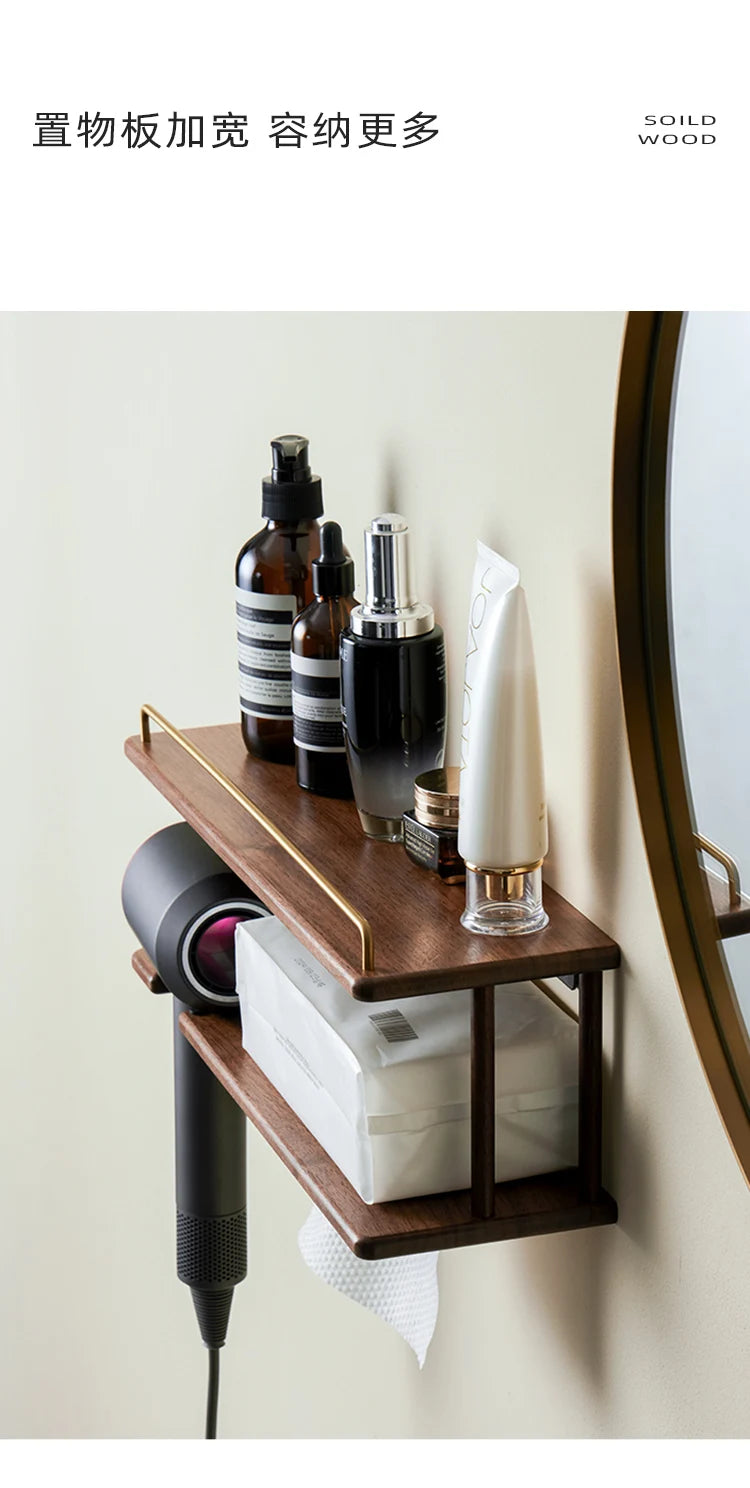 Wall-Mounted Wooden Bathroom Storage Rack Multi-Layer Vanity Organizer for Towels And Cosmetics Home Vanity Countertop Solution