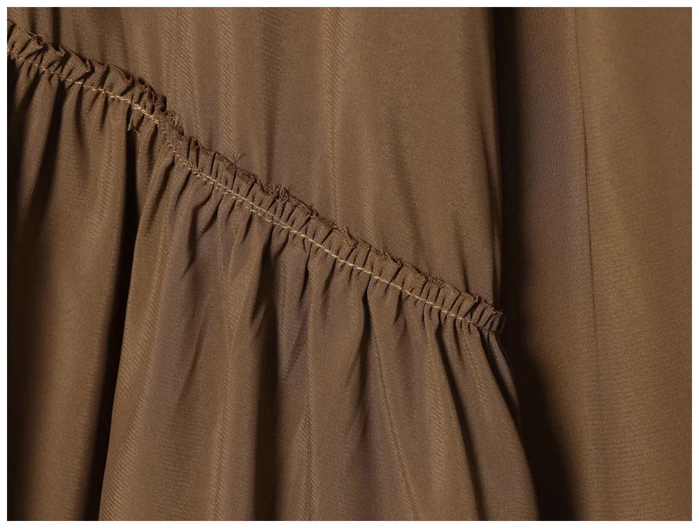 Womens Fashion Blouse Top With Ruffled Round Neck Long Sleeves And Asymmetrical Chiffon Shirt Autumn And Winter Casual Wear