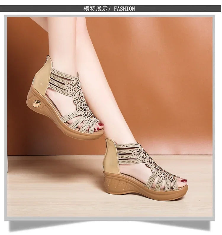2024 New Fashion Wedge Sandals Women Summer Shoes Elegant Ladies Rome Hollow Out Sandals Female Sandalias Black Wedge Heels