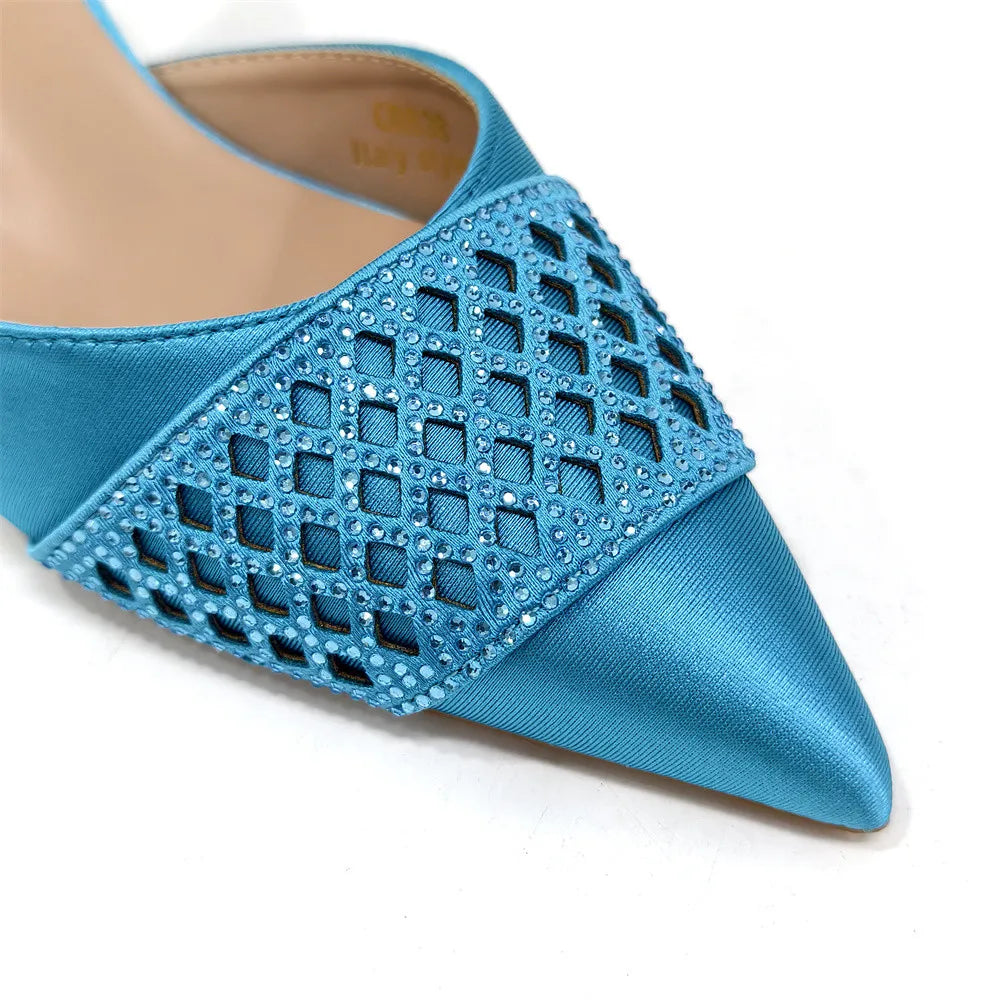 Latest Women Italian Shoes and Matching Bags Decorated with Rhinestone Elegant Pointed Toe Wedding Shoes Bride