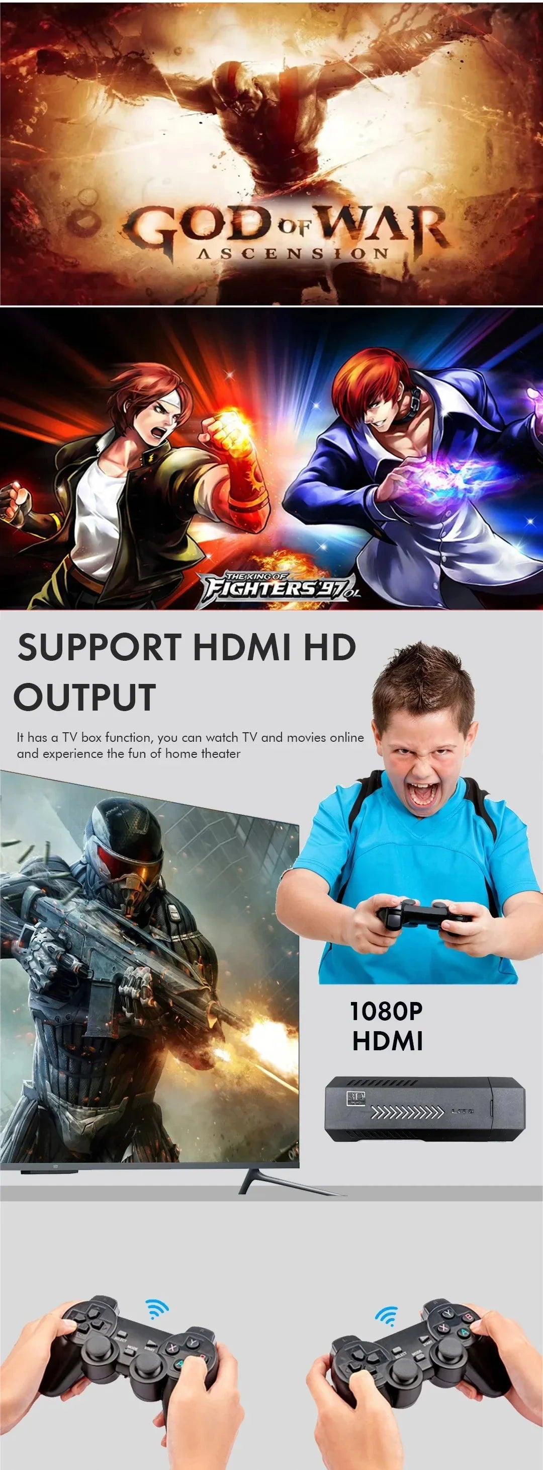 New Classic Video Game Console. Wireless 4K HD Controller. 30000 Games, 50 Simulators. Compatible with PS1, N64 Retro Gaming