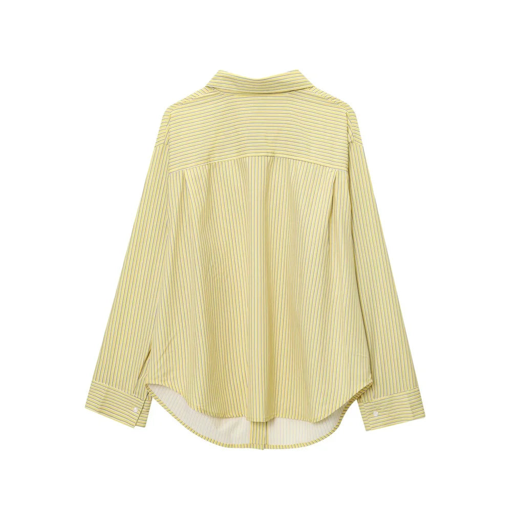 Women's Fashion Style Versatile Small Fresh Style Flip Collar Long Sleeve Top Summer New Striped Loose Poplin Shirt SwiftNest