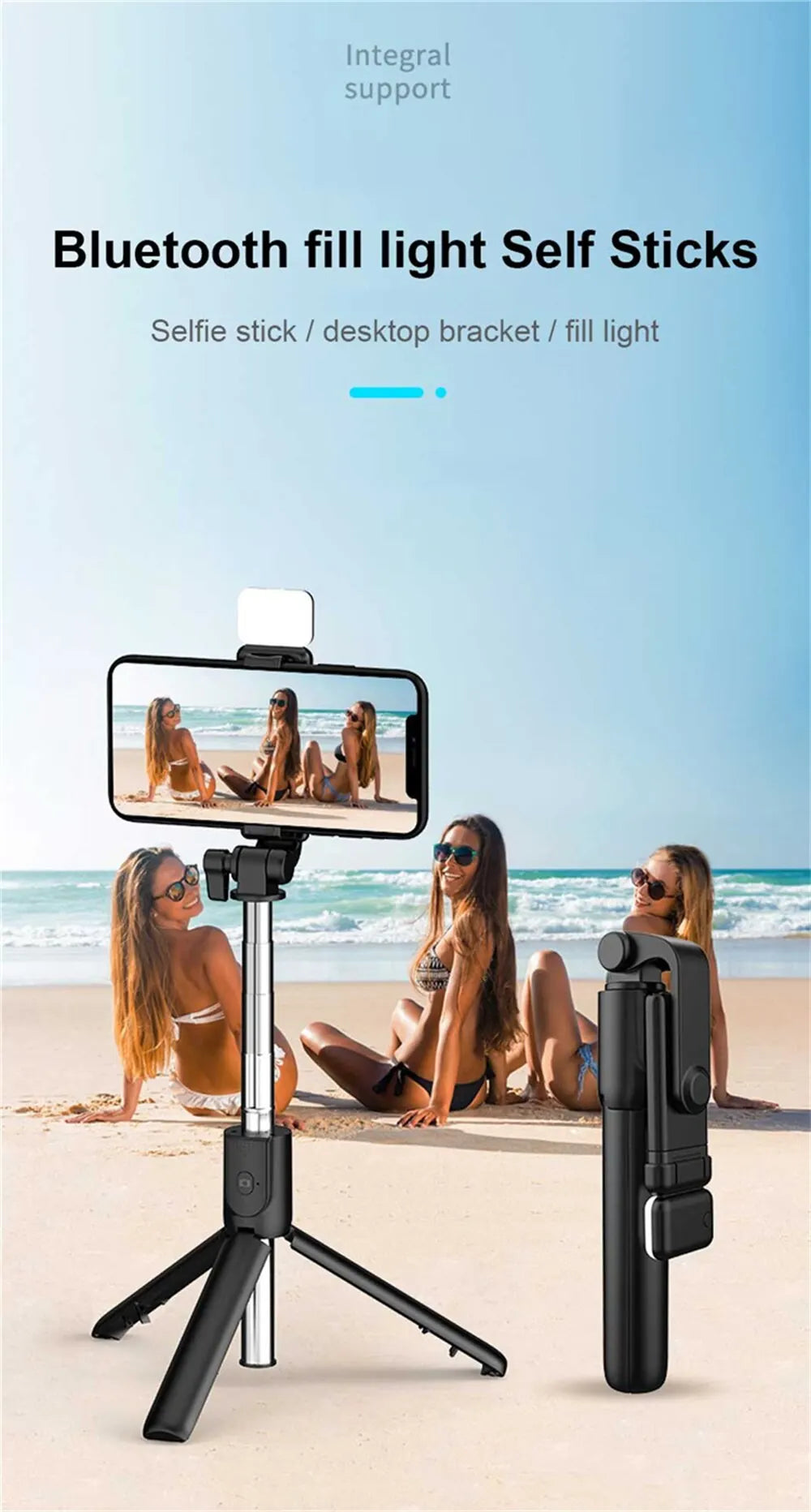 Cell Phone Selfie Stick Tripod Bluetooth Remote Wireless Selfi Stick Phone Holder Stand with Beauty Fill Light for Phone