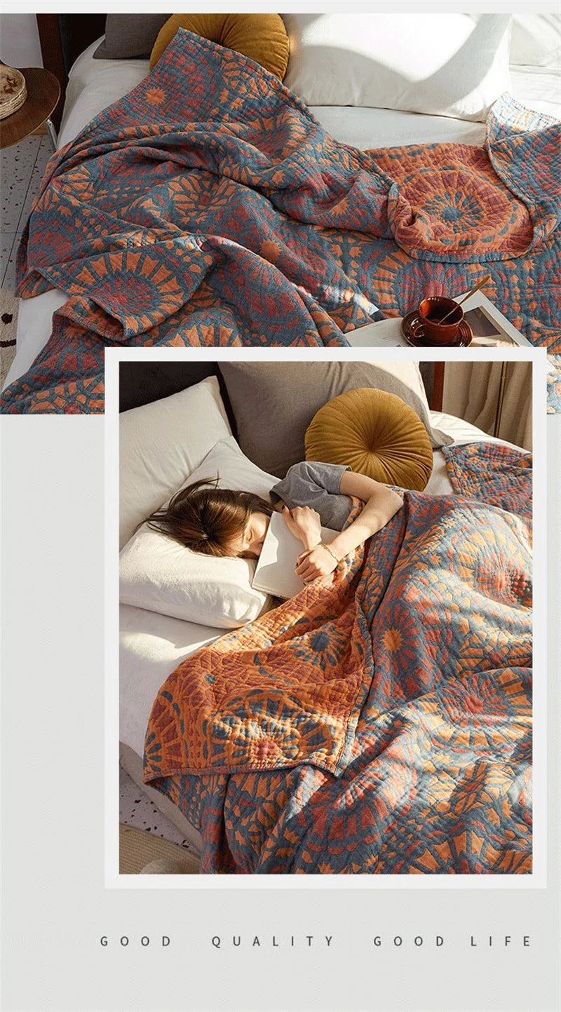 غطاء سرير من قماش موسلين قطني 100%، مفرش سرير موسلين قابل للتهوية، منسوجات منزلية، للبالغين والأطفال، أريكة من قماش الجاكار، بطانيات، ملاءة سرير