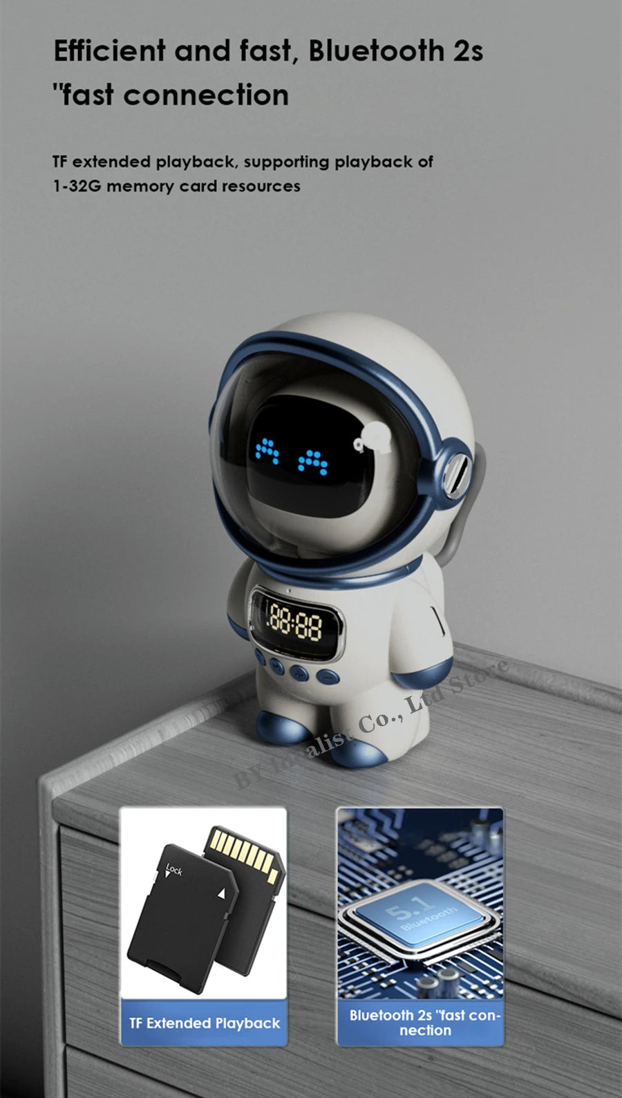 مكبر صوت بلوتوث رائد فضاء لاسلكي صغير محمول ذكي مكبرات صوت ستيريو باس راديو FM مضخم صوت مكبر صوت موسيقى