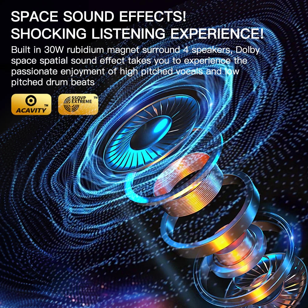 30W Bluetooth Speaker with Breathing Lamp Supports 2Pcs Tandem Portable Subwoofer Spatial Sound Effects 2400mAh Large Battery