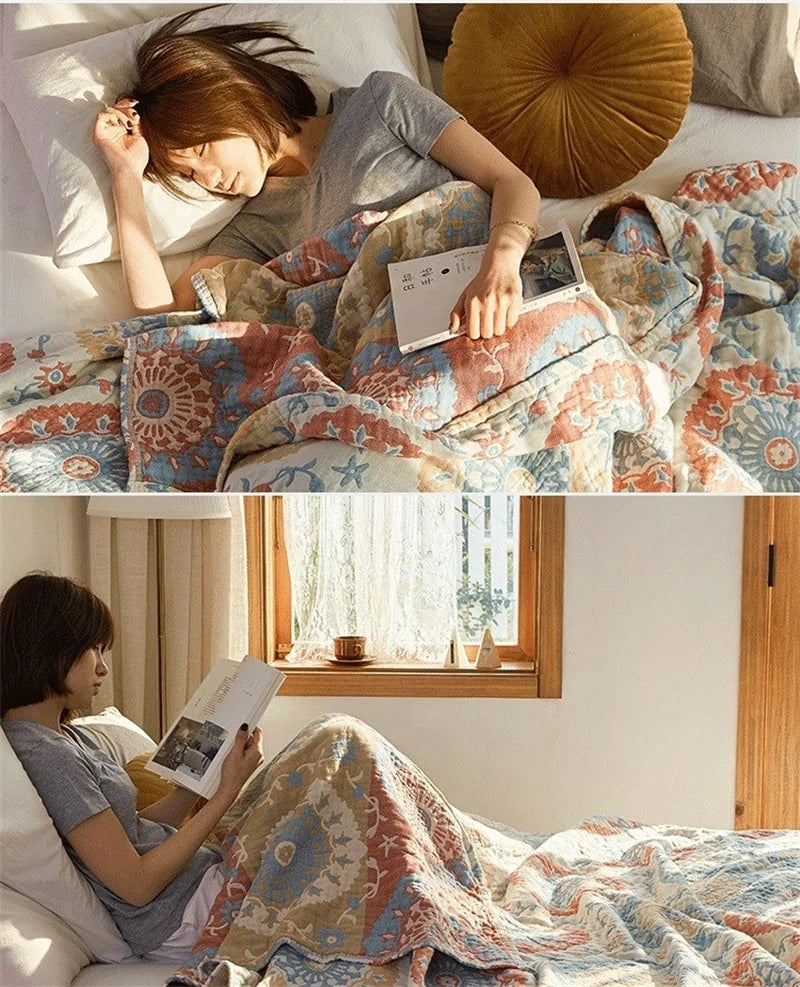 غطاء سرير من قماش موسلين قطني 100%، مفرش سرير موسلين قابل للتهوية، منسوجات منزلية، للبالغين والأطفال، أريكة من قماش الجاكار، بطانيات، ملاءة سرير