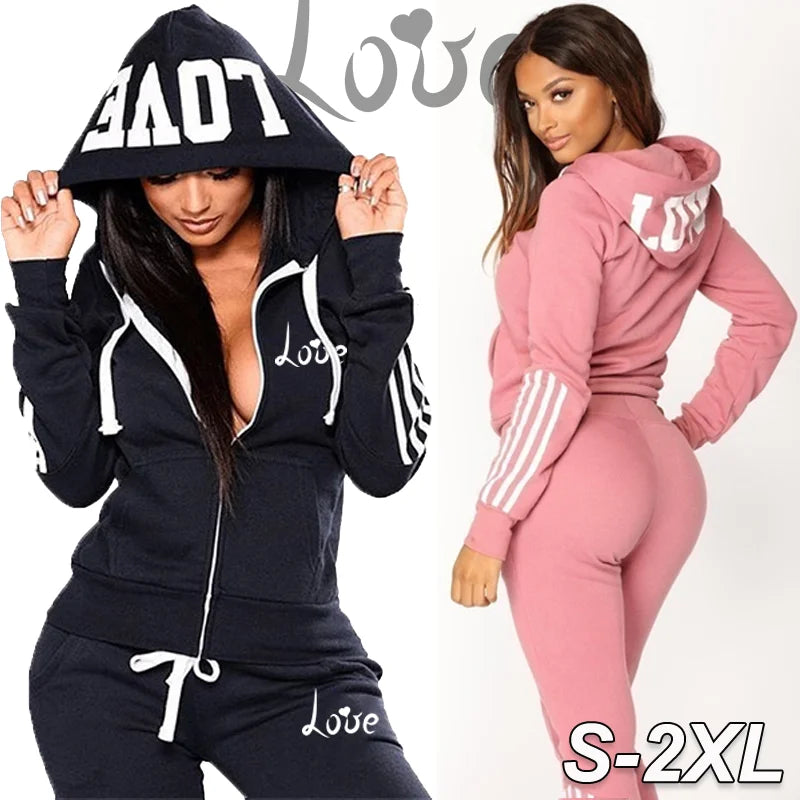 Fashion Women LOVE Letter Print Track Suits Sports Wear Jogging Suits Hoodies+Sweatpants Sweat Suits SwiftNest