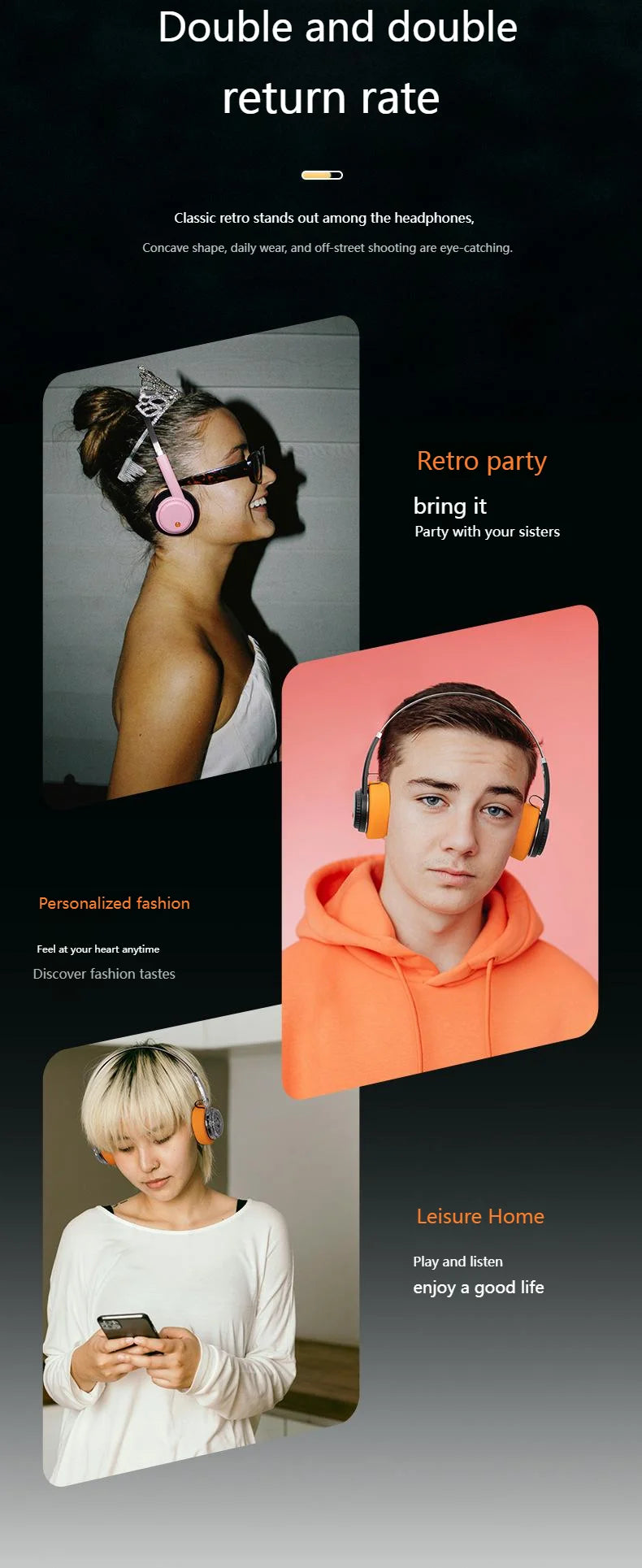 Bluetooth Headset Light Weight Retro Style Rechargable Small Head Long Battery Life Rotary Switch Headphone Cool Beautiful