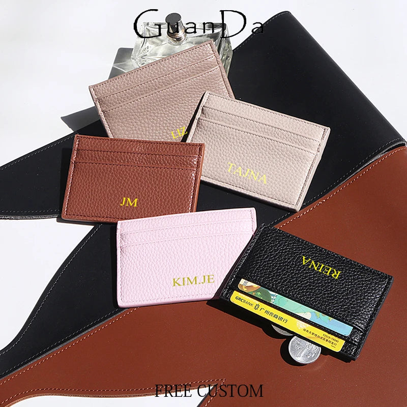 محفظة بطاقات رفيعة مخصصة من جلد البولي يوريثان محفور عليها الأحرف الأولى بتصميم فاخر وحقيبة بطاقات شخصية للنساء والرجال ومحفظة عملات معدنية للبيع بالجملة