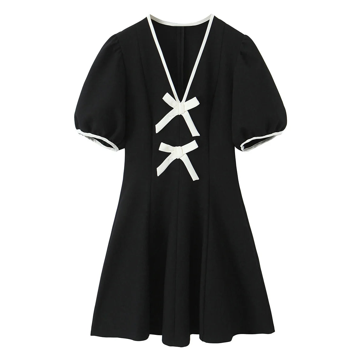 Women Fashion Dress 2025 Women Summer Autumn New Elegant Bow Decoration Short Sleeves Dress Women Hight Street Party Dress