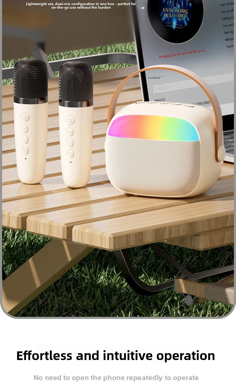 مكبر صوت بلوتوث محمول للمنزل لطيف كاريوكي صغير لاسلكي صوتي مع ميكروفون K Song Family الغناء آلة