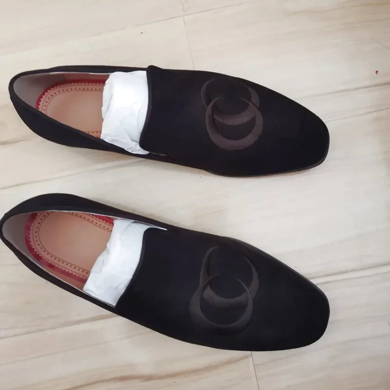 LOUBUTEN Men Suede Leather Shoes Fashion Embroidery Loafer Man Casual Shoes Handmade Dress Shoes Slippers Party Shoes